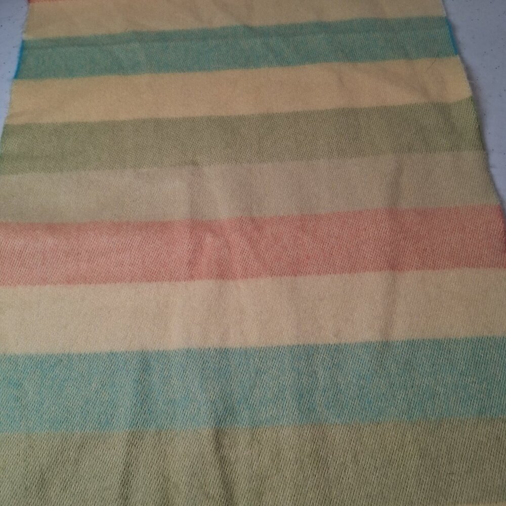 Cashmere Scarf Fringe Pastel Striped Yellow Salmon Blue Green Made in Scotland - Picture 7 of 8